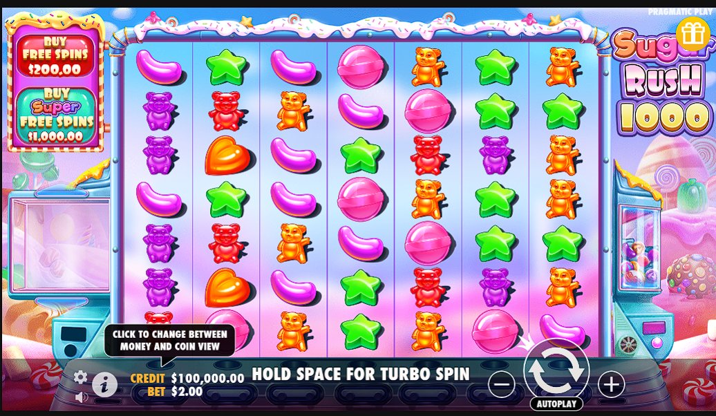 Sugar Rush 1000 gameplay no grid 7x7 com multiplier spots ativos